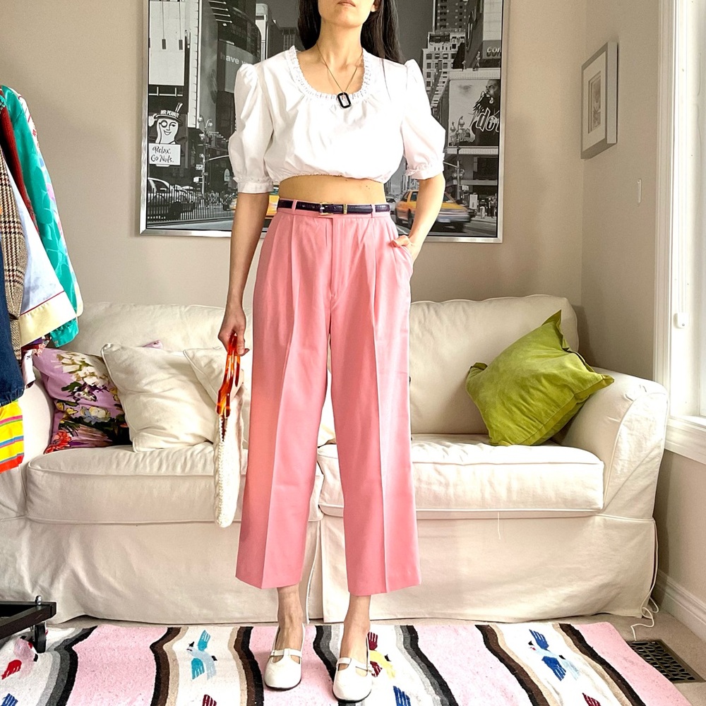 NWT Vintage pink faux linen pleated trousers